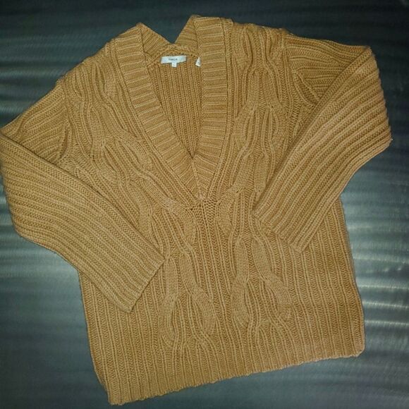 Vince V-neck Wool Cashmere Cable Knit Brown Oversized Ribbed Fisherman Small - Picture 1 of 10